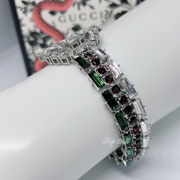NEW Gucci Web GG Red Green Crystal Bracelet Size M - Picture 6 of 14